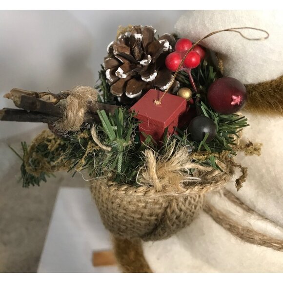 Skiing Santa Claus Figure 12" Faux Fur Burlap Wooden Ski Rustic Christmas - Picture 4 of 10